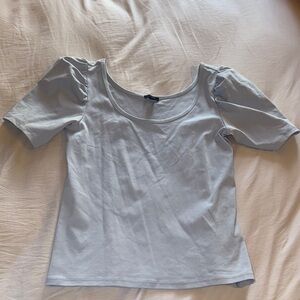 Gray Puff Sleeve Fitted Blouse